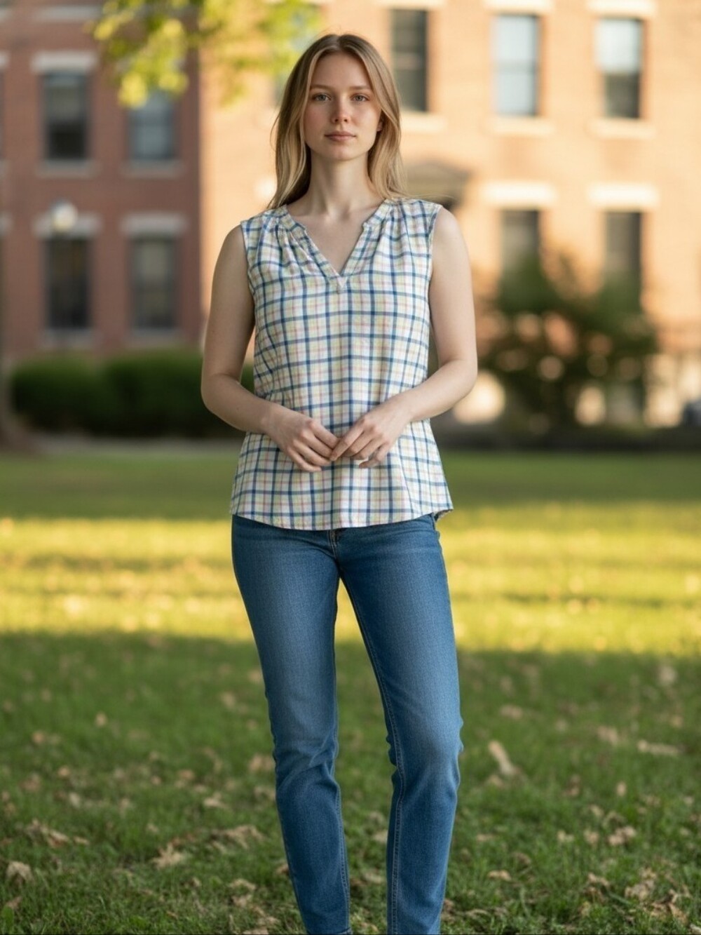 St. John's Bay Pastel Plaid Sleeveless Top